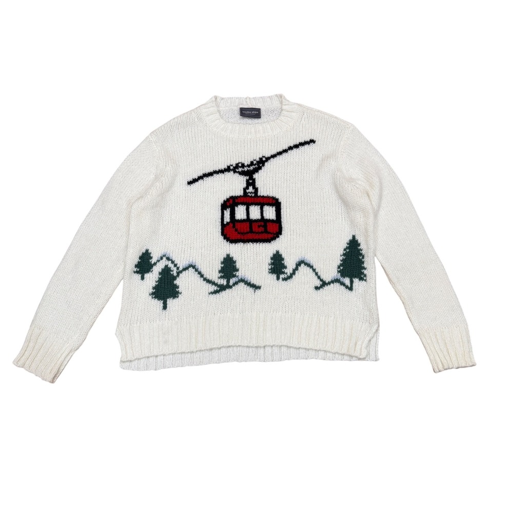 Wooden Ships Telluride Crew Sweater Mountain Town Gondola Ivory Sz S/M Novelty